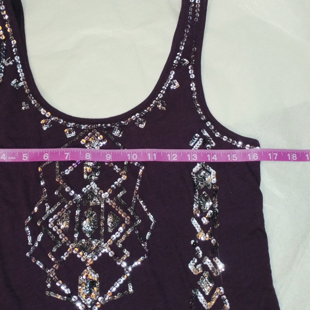 EXPRESS PURPLE TANK TOP - SILVER SEQUINS - SMALL PETITE - Picture 3 of 6